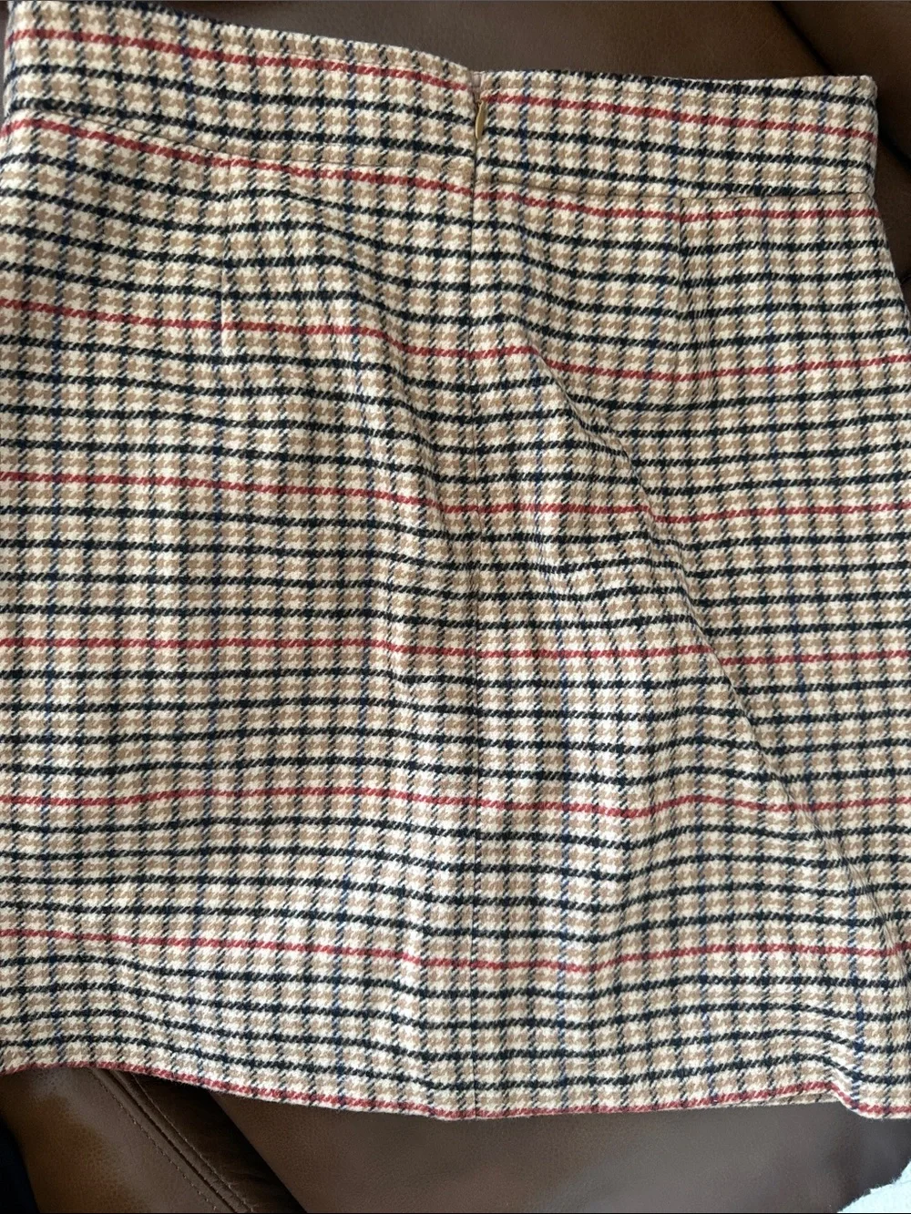 J. Crew Camel, Black & Cream Plaid Wool Skirt size 10